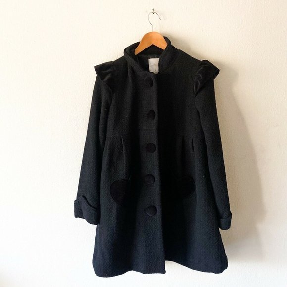 Erin Fetherston wool blend pea coat size M heart detail large buttons velvet